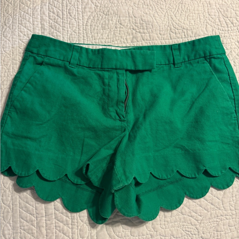 J. Crew Emerald Green Scallop Hem Shorts